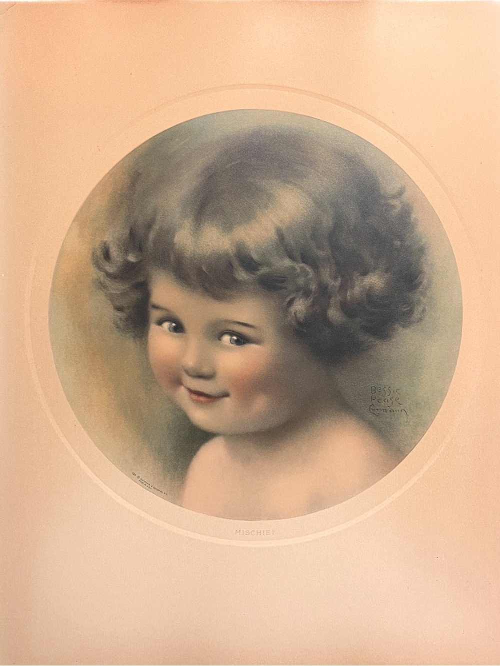 Victorian 18”x14” Bessie P Gutmann Original  Lithograph MISCHIEF Vintage Babies